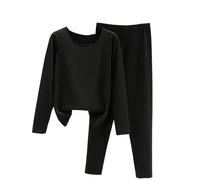 Flodxo Fleece Lined Thermal Underwear Womens Base Layer Long Johns Warm Underwear Set Winter Fleece Pyjama Sets Long Sleeve Tops and Leggings Lounge Wear Sets Homewear Nightwear Black XL