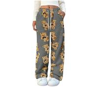 Flodxo Fleece Lounge Pants Women Winter Plush Fluffy Pajama Pants Bear Printed Comfy Soft Warm Fleece Lounge Trousers Cute Sleepwear Bottoms Plush Teddy Faux Fur Loose Casual Trousers Khaki M