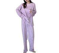 Flodxo Fleece Pyjamas Women Sets Long Sleeve Winter Warm Pjs Fluffy Fuzzy Loungewear Sets Soft Cosy Plush 2 Piece Outfits Long Sleeve Tops and Wide Leg Pants Homewear Sleepwear Pjs Set Purple One Size