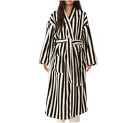 Flodxo Fluffy Dressing Gown Women Fleece Striped Towelling Bathrobe Long Sleeve Lightweight Plush Housecoat with Belt Elegant Bridesmaid Robe Nightwear Sleepwear Warm Cosy Bath Robe Black L