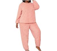 Flodxo Fluffy Pyjamas Women Plus Size Winter Warm Pajamas Thicken Soft Fuzzy Fleece Pjs Sets 2 Piece Loungewear Oversized Hooded Sweatshirts Casual Loose Plush Bottoms Nightwear Pink 3XL
