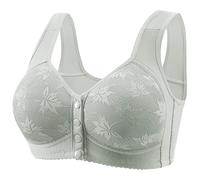 Flodxo Front Fastening Bras for The Elderly Non Wired Front Closure Comfit Bras Plus Size Full Cup Push Up Bra Post Surgery Snap Front Everyday Bra Older Women Firm Support Underwear Silver 40