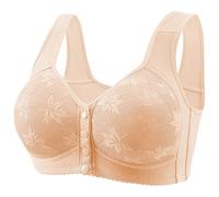 Flodxo Front Fastening Bras for The Elderly Non Wired Front Closure Comfit Bras Plus Size Full Cup Push Up Bra Post Surgery Snap Front Everyday Bra Older Women Firm Support Underwear Beige 46