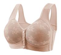 Flodxo Front Fastening Bras for The Elderly Non Wired Front Closure Comfit Bras Plus Size Full Cup Push Up Bra Post Surgery Snap Front Everyday Bra Older Women Firm Support Underwear Khaki 38