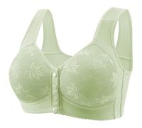 Flodxo Front Fastening Bras for The Elderly Non Wired Front Closure Comfit Bras Plus Size Full Cup Push Up Bra Post Surgery Snap Front Everyday Bra Older Women Firm Support Underwear Green 44