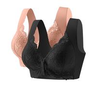Flodxo Front Fastening Bras for The Elderly Women Plus Size Ladies Bras Non Wired Comfortable Push Up Everyday Sports Bra Floral Wireless Full Cup Bralettes Yoga Running Lace Bra Coffee 3XL