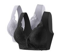 Flodxo Front Fastening Bras for The Elderly Women Plus Size Ladies Bras Non Wired Comfortable Push Up Everyday Sports Bra Floral Wireless Full Cup Bralettes Yoga Running Lace Bra Grey XXL
