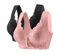 Flodxo Front Fastening Bras for The Elderly Women Plus Size Ladies Bras Non Wired Comfortable Push Up Everyday Sports Bra Floral Wireless Full Cup Bralettes Yoga Running Lace Bra Pink L