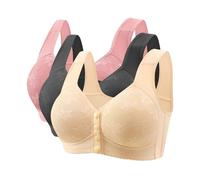 Flodxo Front Fastening Bras for Women UK 3 Pieces Women's Bras Plus Size Wireless Bra High Impact Push Up Bralette Comfort Seamless Breathable Bras Multipack Full Support Lace Bra