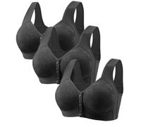 Flodxo Front Fastening Bras for Women UK 3 Pieces Women's Bras Plus Size Wireless Bra High Impact Push Up Bralette Comfort Seamless Breathable Bras Multipack Full Support Lace Bra