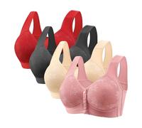 Flodxo Front Fastening Bras for Women UK Non Wired Floral Lace Bra Plus Size Front Button Wireless Bras Multipack 4 Pack Push Up Comfort Full Cup Bralette Wide Straps T Shirts Bra 4XL