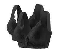 Flodxo Front Fastening Bras for Women UK Plus Size Non Wired Bras Comfort Wireless Push Up Tshirts Bra High Impact Front Closure Everday Bra for Elderly Full Cup Support Bralettes Black M