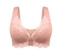 Flodxo Front Fastening Bras for Women UK Sexy Lace Non Wired Bras Plus Size Ice-Silk Full Coverage Tshirt Bra Push Up Soft Breathable Comfort Bra Padded Stretchy Wide Strap Bralette Pink 5XL