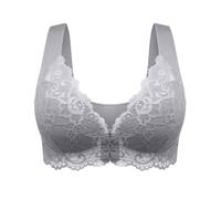 Flodxo Front Fastening Bras for Women UK Sexy Lace Non Wired Bras Plus Size Ice-Silk Full Coverage Tshirt Bra Push Up Soft Breathable Comfort Bra Padded Stretchy Wide Strap Bralette Gray 5XL