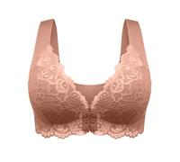 Flodxo Front Fastening Bras for Women UK Sexy Lace Non Wired Bras Plus Size Ice-Silk Full Coverage Tshirt Bra Push Up Soft Breathable Comfort Bra Padded Stretchy Wide Strap Bralette Coffee XL