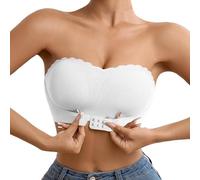 Flodxo Front Fastening Bras for Women UK Strapless Non Wired Push Up Bras Wireless Comfit Anti-Slip Bandeau Bra Invisible Tube Everyday Bra High Support Scalloped Cross Back Bralettes White L
