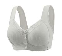 Flodxo Front Fastening Bras Women Push Up Bra Plus Size Sexy Lace Frongt Button Shaping Cup Wide Shoulder Strap Comfy Push Up Bra Seamless Wireless Sports Bras for The Elderly Silver XL