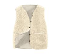 Flodxo Gilet for Women UK Fleece Sleeveless Cardigan Fuzzy Fleece Jacket Winter Bodywarmer Vest Lightweight Cozy Waistcoat Pockets Plus Size Teddy Bear Coat Fluffy Button Down Gilets Beige 4XL