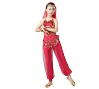 Flodxo Girls Belly Dance Costume Dance Outfits 5 Piece Arabian Princess Dancer Performance Outfit Suit Short Sleeve Crop Tops and Trousers Sets Christmas Carnival All Set