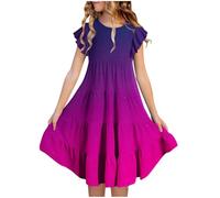 Flodxo Girls Dresses Tie Dye Double Layer Flutter Sleeve Summer Dresses Elegant Casual Flowy A-Line Sundress Round Neck Short Sleeve Gradient Midi Outfits for 6-15 Years Birthday Party & Daily Wine