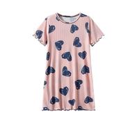 Flodxo Girls Nightdress Kids Short Sleeve Ice Silk Nightgown Summer Fasion Cute Nighties Vintage Print Soft Comfy Nightshirts Sleepwear Loungewear Nightwear Dress for Girls Age 3-16 Years Purple