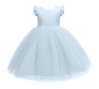 Flodxo Girls Princess Dress for Weddings Bridesmaid Tulle Formal Evening Party Grown Flutter Sleeve Puff Casual Elegant Clothes Performance Midi Tulle Skirts Birthday Prom Ball 4-10 Years Light Blue