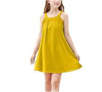Flodxo Girls Summer Dresses 11-12 Years Elegant Casual Off Shoulder Sleeveless Party Grown Vintage Solid Color Boho Beach Dress A Line Flowy Swing Sundress for 4 Years - 15 Years Yellow