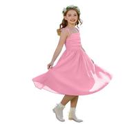 Flodxo Girls Wedding Guest Dress-Sleeveless,Summer,Spaghetti Strap,Prom,Birthday,Evening,Formal,Cocktail,Casual,Swing,Flowy,Pleated,Smock,Solid Color,Holiday,Beach,Boho,Sundress Pink 12-13Y