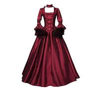 Flodxo Halloween Dresses for Women Plus Size Victorian Fancy Dress Vintage Retro Lace Long Sleeve Goth Cosplay Dress Rococo Ball Gown Dress Gothic Reenactment Theater Costumes Red M