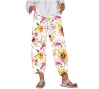 Flodxo Harem Pants Womens Summer Cropped Trousers 2024 Boho Floral Print Crop Capris Loose Fit Stretch High Waisted Ladies Long Lounge Pants Beach Relaxed Trousers Pockets Sun White 5XL