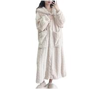 Flodxo Hooded Dressing Gown Women Fluffy Fleece Ladies Robes Comfy Sofy Warm Cosy Long Housecoat Winter Plush Full Length Bathrobe Loungewear Oversized Nightgown Terry Towelling Robe White XXL