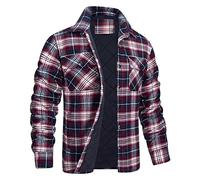 Flodxo Jackets for Men UK Winter Padded Coats Plaid Flannel Quilted Jacket Flannel Work Lumberjack Shirt Casual Button Down Cardigans Regular Fit Plaid Outerwear Overcoat Wine XL