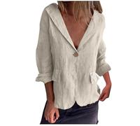 Flodxo Jackets for Women UK Elegant Cotton Linen Shirt One Button Summer Cardigans Long Sleeve Ladies Tops Business Office Work Casual Blazers Lightweight Solid Blouses Beige L