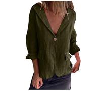 Flodxo Jackets for Women UK Elegant Cotton Linen Shirt One Button Summer Cardigans Long Sleeve Ladies Tops Business Office Work Casual Blazers Lightweight Solid Blouses Army Green S