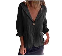 Flodxo Jackets for Women UK Elegant Cotton Linen Shirt One Button Summer Cardigans Long Sleeve Ladies Tops Business Office Work Casual Blazers Lightweight Solid Blouses Black XXL