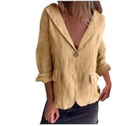 Flodxo Jackets for Women UK Elegant Cotton Linen Shirt One Button Summer Cardigans Long Sleeve Ladies Tops Business Office Work Casual Blazers Lightweight Solid Blouses Khaki S