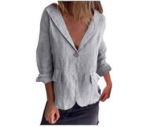 Flodxo Jackets for Women UK Elegant Cotton Linen Shirt One Button Summer Cardigans Long Sleeve Ladies Tops Business Office Work Casual Blazers Lightweight Solid Blouses Grey XXL