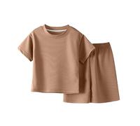 Flodxo Kid Boys Short Clothes Sets Athletic Quick Dry Summer 2 Piece Outfits Short Sleeve Tshirts and Shorts Breathable School Pe Tracksuit Mesh Sport Uniform Clothing Set Coffee 4-5Y