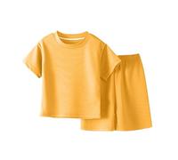 Flodxo Kid Boys Short Clothes Sets Athletic Quick Dry Summer 2 Piece Outfits Short Sleeve Tshirts and Shorts Breathable School Pe Tracksuit Mesh Sport Uniform Clothing Set Yellow 7-8Y