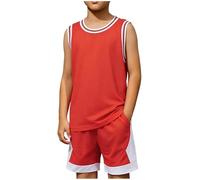 Flodxo Kids Boys Quick-Dry Sports Set Summer Basketball Kit 2 Piece Sleeveless T-Shirt Training Suit Football Jersey Set School Sport Uniform Outfit Basketball Vests Tracksuits Red 10-11Y