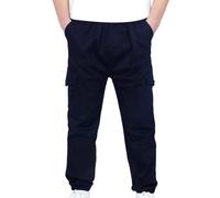 Flodxo Kids Cargo Trousers Boys Elasticated Waist Slim Fit Cargo Joggers - Casual Loose Solid Color,Softshell Outdoor School,Boys Cargo Pants Navy 6-7Y