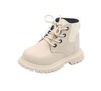 Flodxo Kids Shoes Girls Lace Up Ankle Boots-Waterproof British Style School Shoes,Comfort,Casual,Zip Up Boots,Childrens Winter Outdoor Footwear,White,Size 8.5