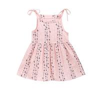 Flodxo Kids Summer Clothes Girls Sleeveless Summer Dresses Flower Printed Boho Beach Cotton A-Line Sundress Adjustable Spaghetti Strap Casual Swing Dress Plain Lounge Outfits for 9 Months-5 Years