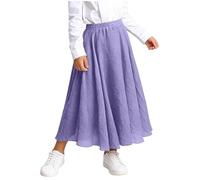 Flodxo Kids Summer Long Skirt Elasticated Waist Casual Flowy Skirt A Line Pleated Swing Boho Skirts Elegant Vintage Solid Color Holiday Beach Skirts Cotton Ruffled Midi Sundress Purple 8-9Y