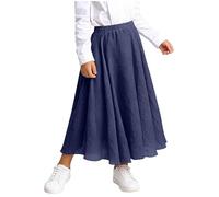 Flodxo Kids Summer Long Skirt Elasticated Waist Casual Flowy Skirt A Line Pleated Swing Boho Skirts Elegant Vintage Solid Color Holiday Beach Skirts Cotton Ruffled Midi Sundress