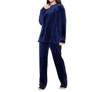 Flodxo Ladies Fleece Pyjamas Winter Fluffy Pajamas Sets Warm Cosy Lounge Wear Sets Women Fuzzy Plush Co Ord Set Plus Size Pyjamas Set Long Sleeve Blouses and Bottoms Sleepwear Pjs Suit Blue 4XL