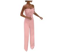 Flodxo Ladies Jumpsuits Elegant Sexy Party Playsuits High Waisted Wide Leg Trousers Outfits Wedding Bandeau Sleeveless Casual Romper Formal Clubbing Office Evening Outfits Overalls Pink L