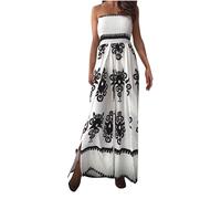 Flodxo Ladies Jumpsuits Summer Palazzo Wide Leg Playsuits Elegant Sexy Wrapped Breast Romper Sleeveless Casual Loose One Piece Outfits Retro Print High Waist Overalls Vacation Travel White M