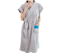 Flodxo Ladies Luxury Soft Fluffy Fleece Dressing Gown Robe Wrap Tie Belt Cute Pink Sleeveless Bathrobe Winter Warm and Cosy Housecoat Nightwear Winter Plush Nightgown for Spa Hotel Home Grey