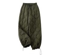 Flodxo Ladies Puffer Snow Pants - Windproof Winter Warm Trousers with Elastic Waistband, Down Thick Padded Quilted Thermal Sweatpants - Green XL